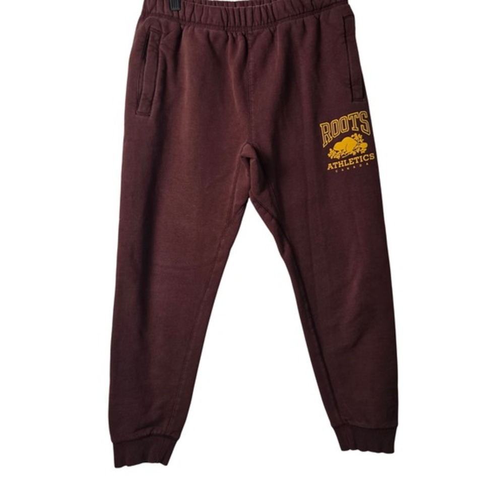 Roots Athletics Sweatpants‎ Burgundy Joggers Logo Beaver Canada Size XS